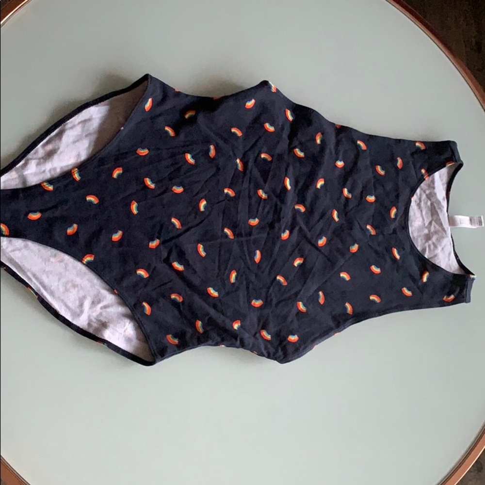 American Apparel Navy Blue Bodysuit with Rainbow Pattern